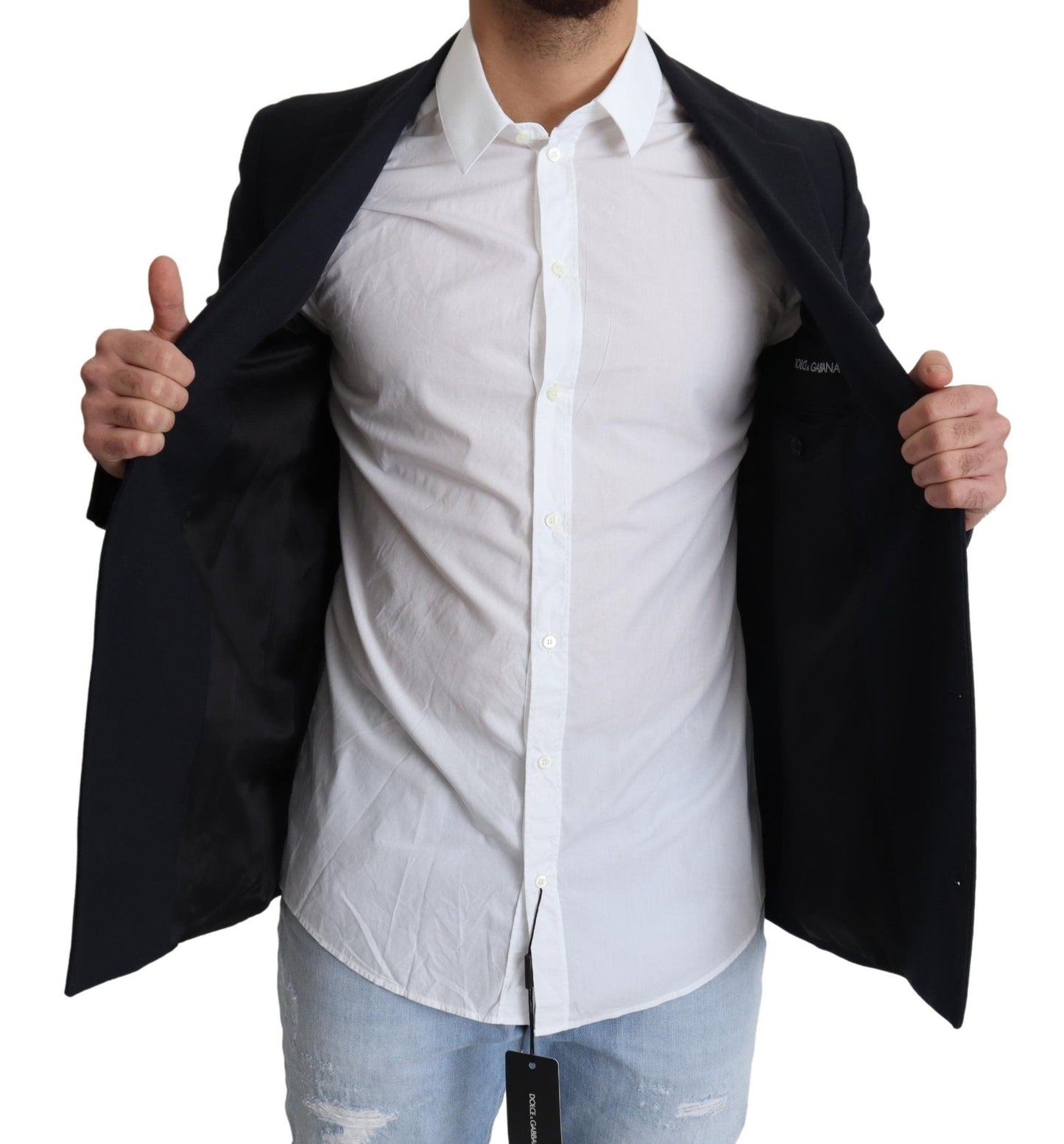 Dark Blue Wool Single Breasted Coat Jacket-Dolce & Gabbana-LabelTerrace.com