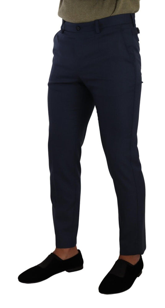 Dark Blue Wool Skinny Formal Dress Pants-Dolce & Gabbana-LabelTerrace.com