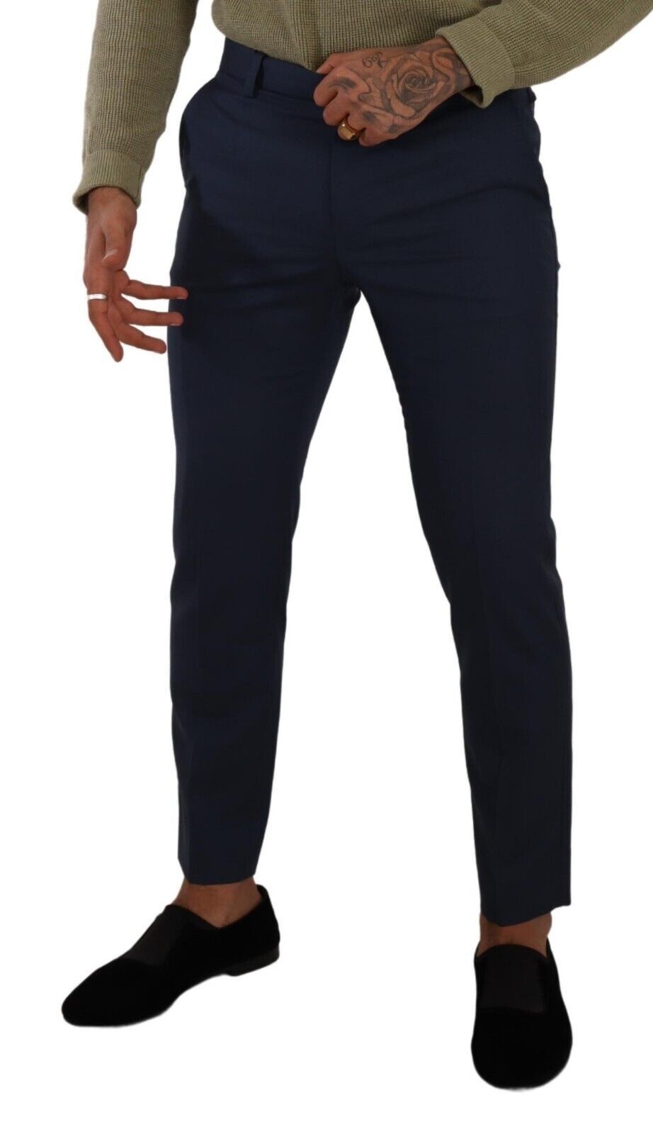 Dark Blue Wool Skinny Formal Dress Pants-Dolce & Gabbana-LabelTerrace.com