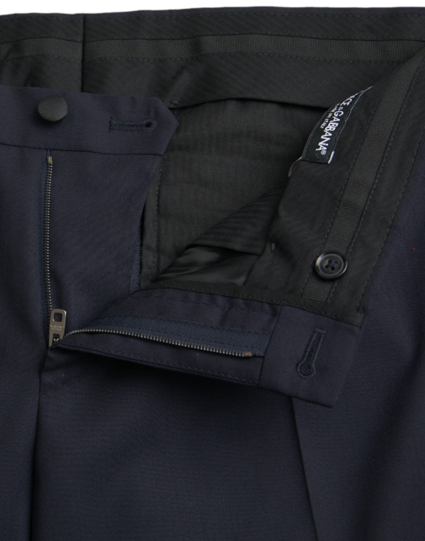 Dark Blue Wool Slim Fit Formal Pants-Dolce & Gabbana-LabelTerrace.com