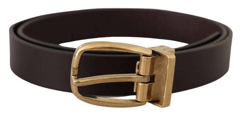 Dark Brown Calf Leather Gold Tone Metal Buckle-Dolce & Gabbana-LabelTerrace.com