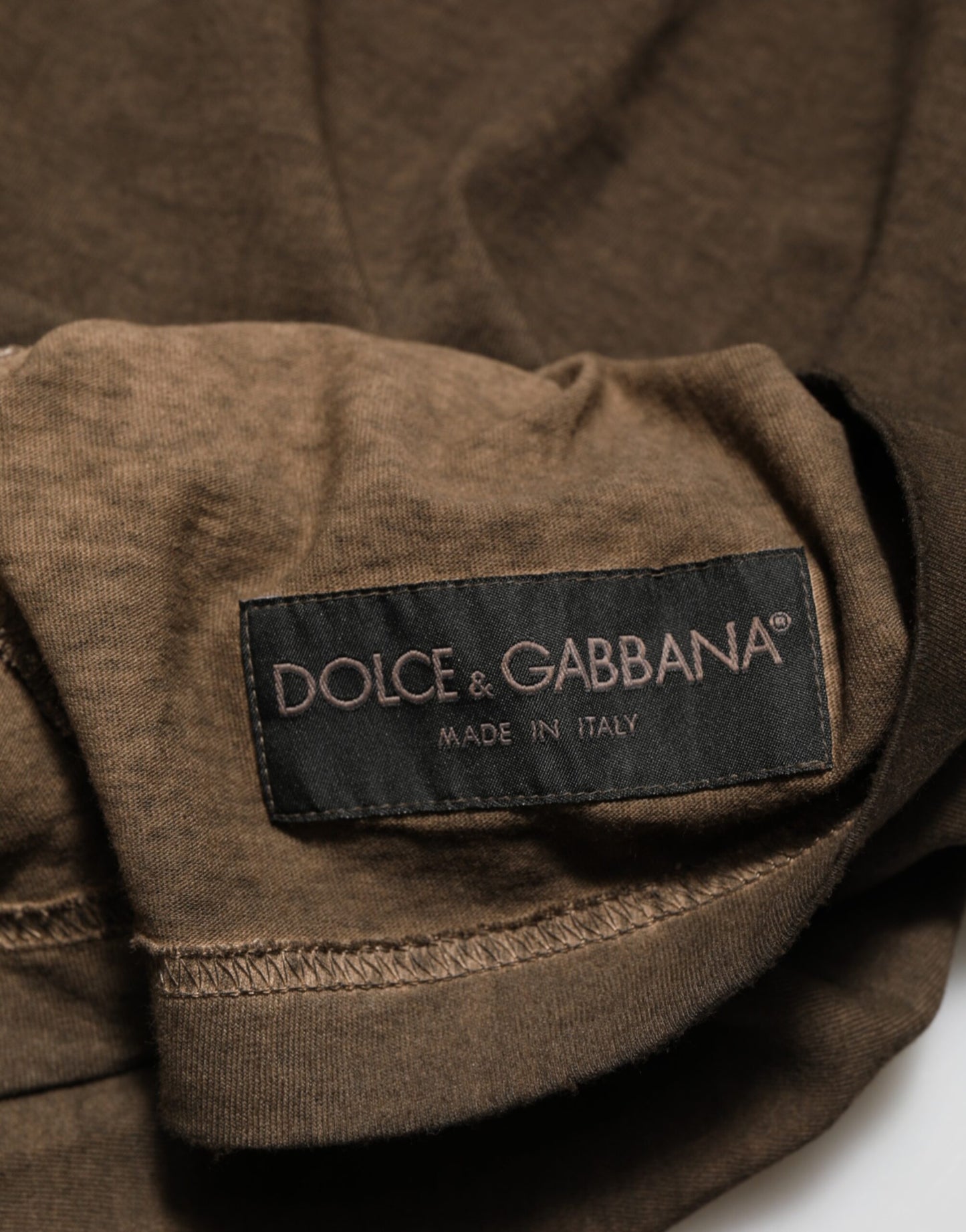 Dark Brown Cotton Tattered Logo Men T-shirt-Dolce & Gabbana-LabelTerrace.com
