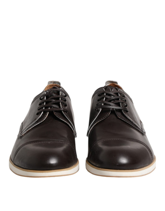 Dark Brown Leather Derby Lace Up Dress Formal Shoes-Pollini-LabelTerrace.com