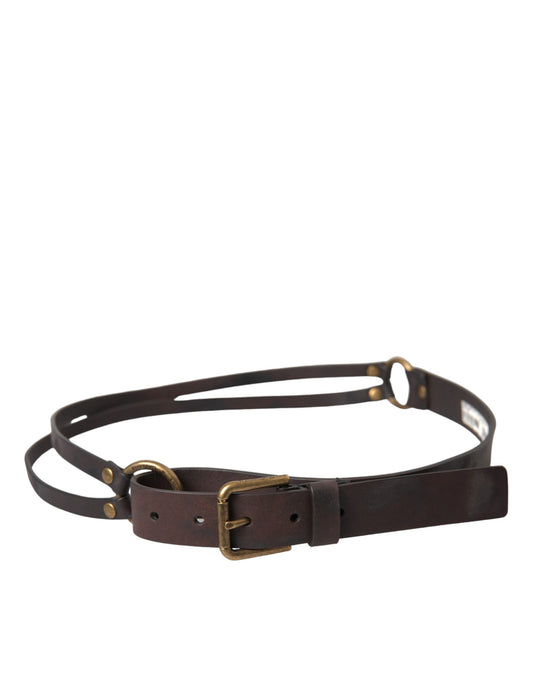 Dark Brown Leather Gold Metal Buckle Women Belt-Dolce & Gabbana-LabelTerrace.com
