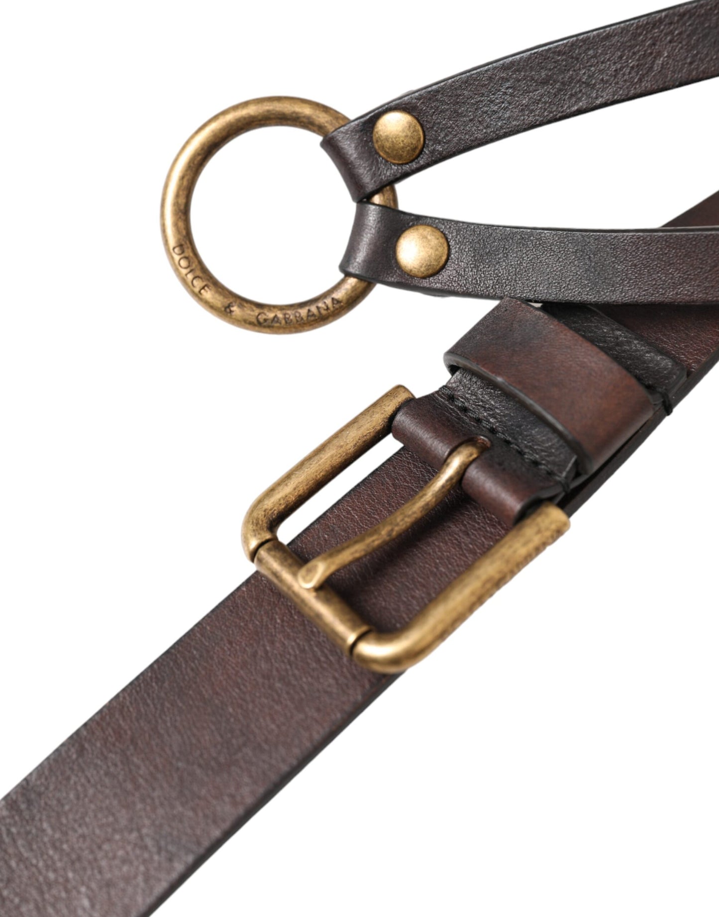 Dark Brown Leather Gold Metal Buckle Women Belt-Dolce & Gabbana-LabelTerrace.com