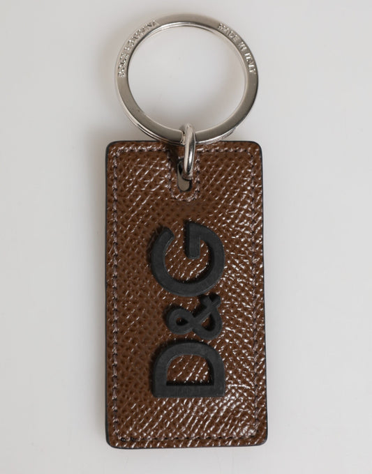 Dark Brown Leather Logo Metal Ring Keychain Holder Keyring-Dolce & Gabbana-LabelTerrace.com