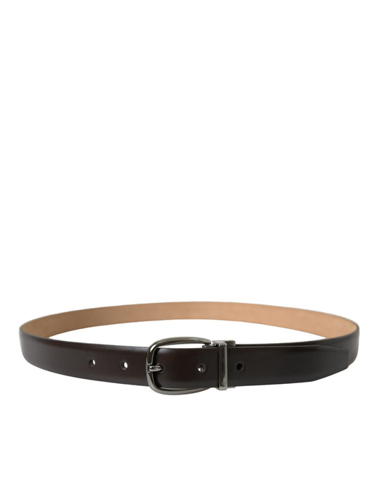 Dark Brown Leather Silver Metal Buckle Belt-Dolce & Gabbana-LabelTerrace.com
