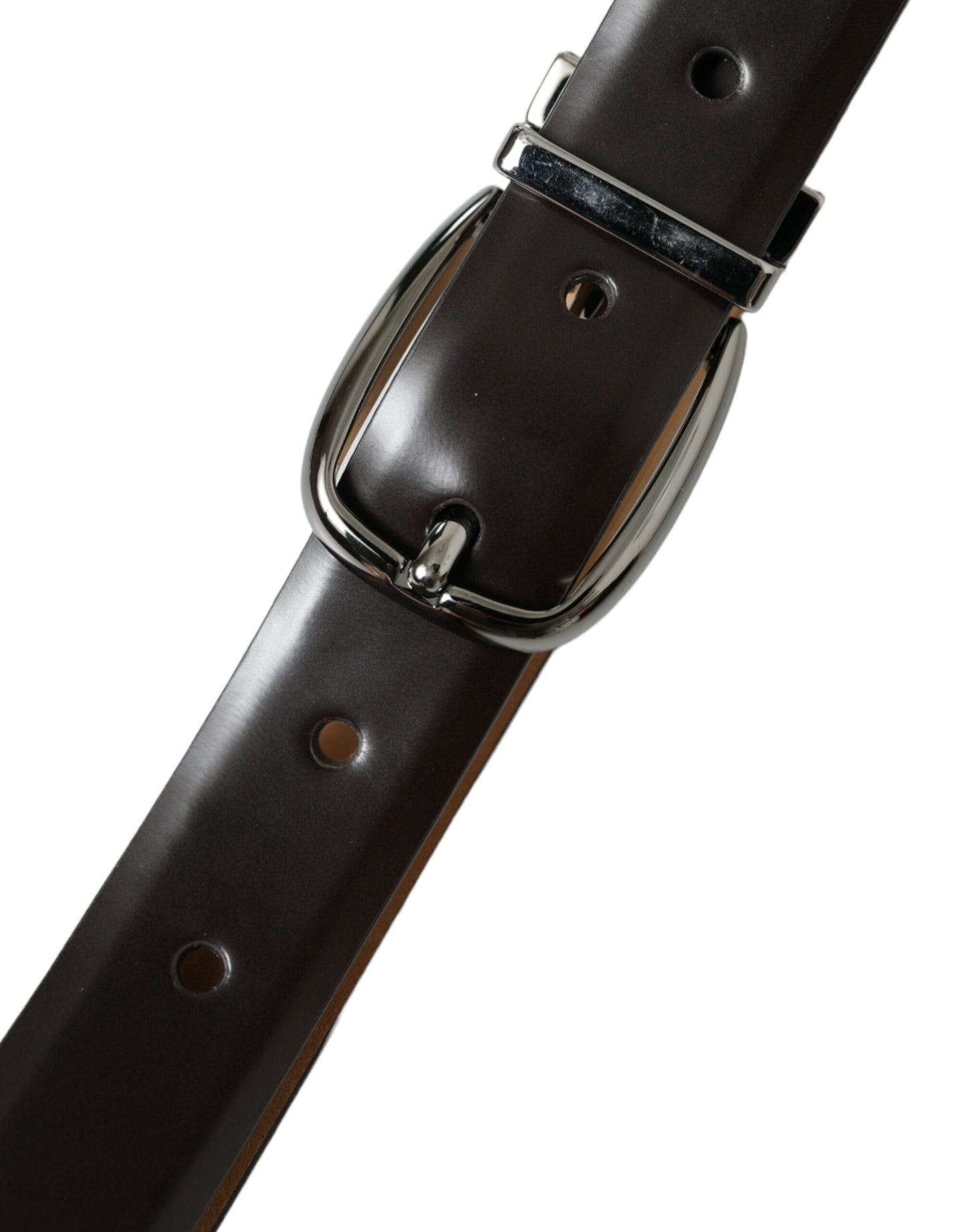 Dark Brown Leather Silver Metal Buckle Belt-Dolce & Gabbana-LabelTerrace.com