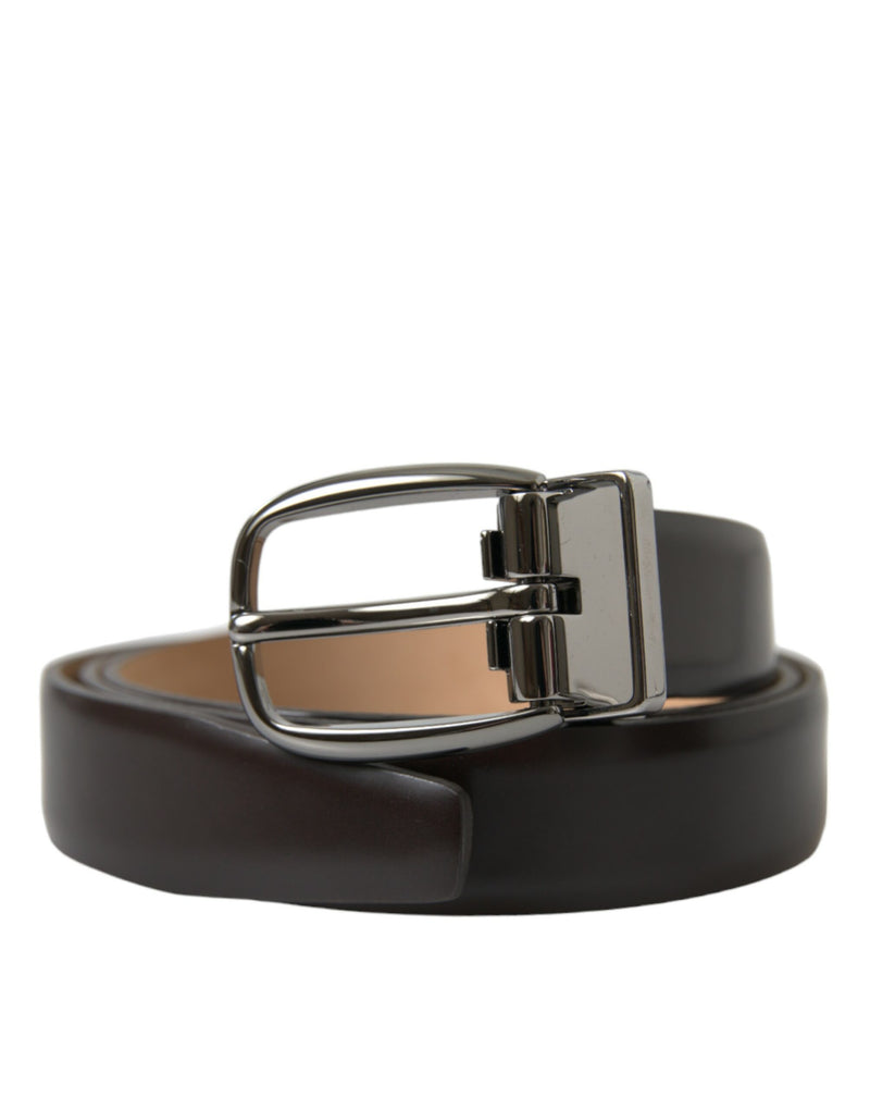 Dark Brown Leather Silver Metal Buckle Belt-Dolce & Gabbana-LabelTerrace.com
