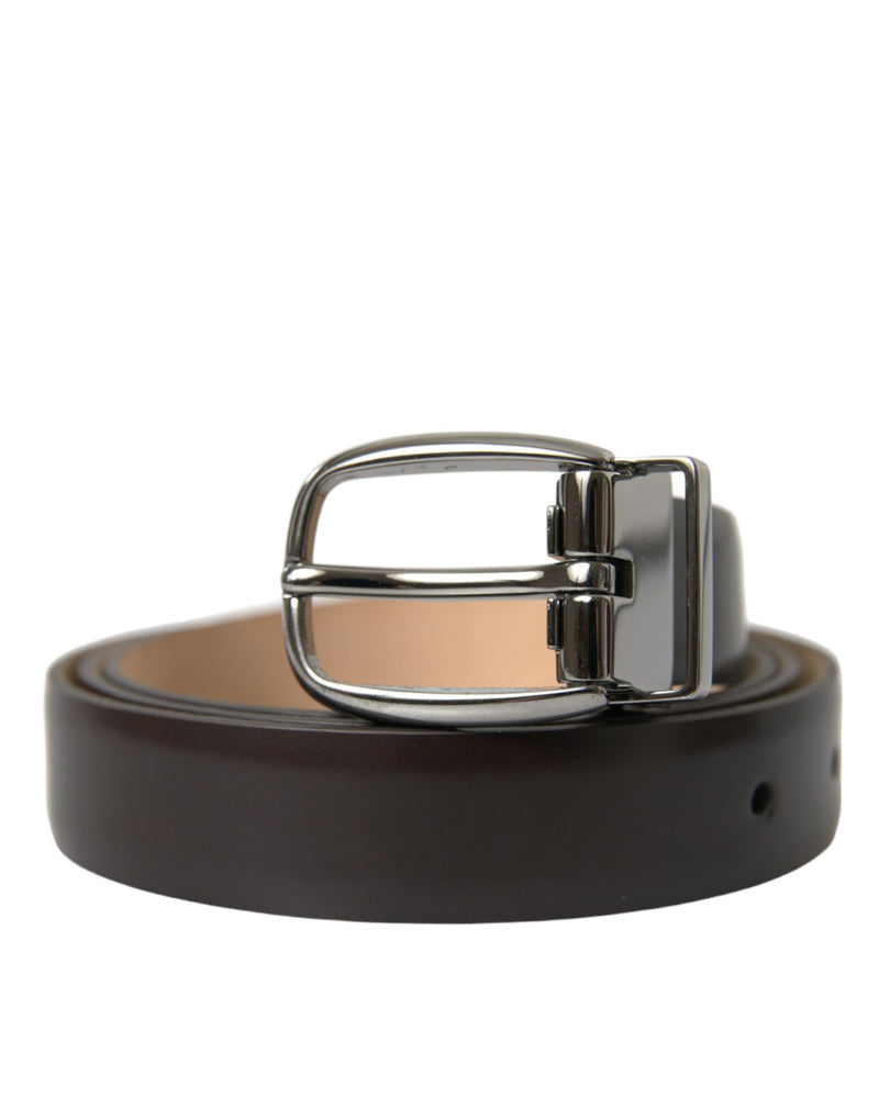 Dark Brown Leather Silver Metal Buckle Belt-Dolce & Gabbana-LabelTerrace.com