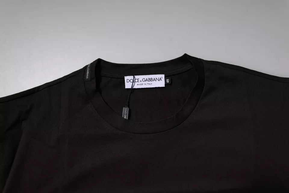 Dark Brown Logo Cotton Crew Neck T-shirt-Dolce & Gabbana-LabelTerrace.com