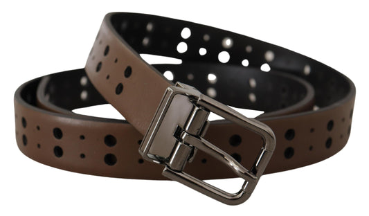 Dark Brown Perforated Leather Metal Belt-Dolce & Gabbana-LabelTerrace.com