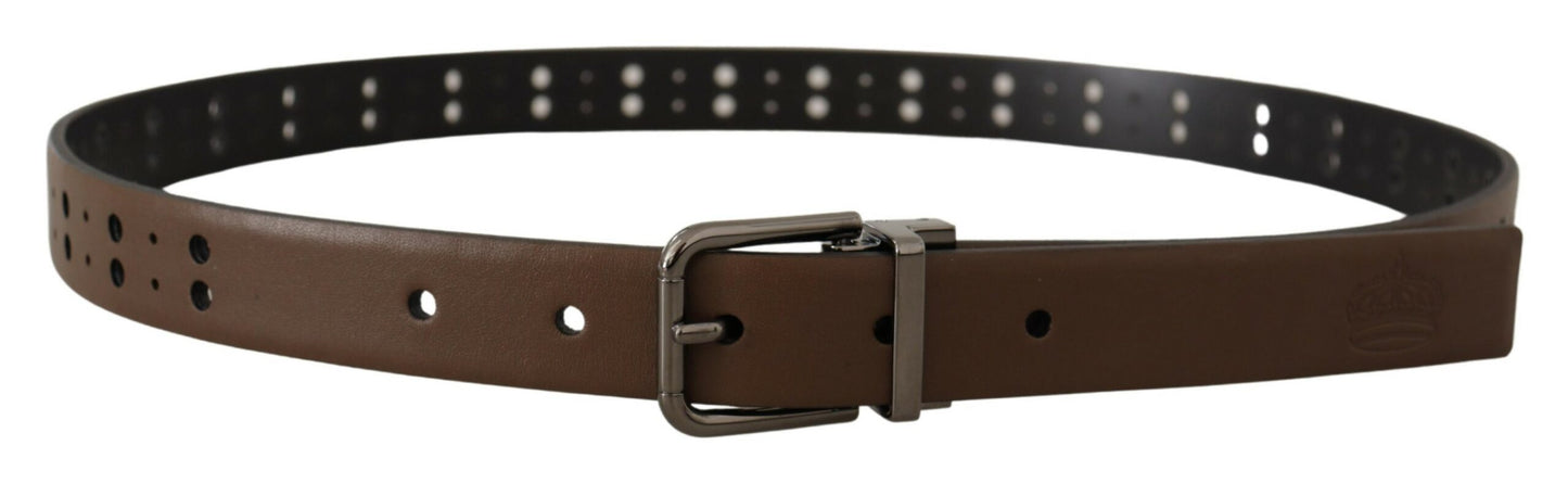 Dark Brown Perforated Leather Metal Belt-Dolce & Gabbana-LabelTerrace.com