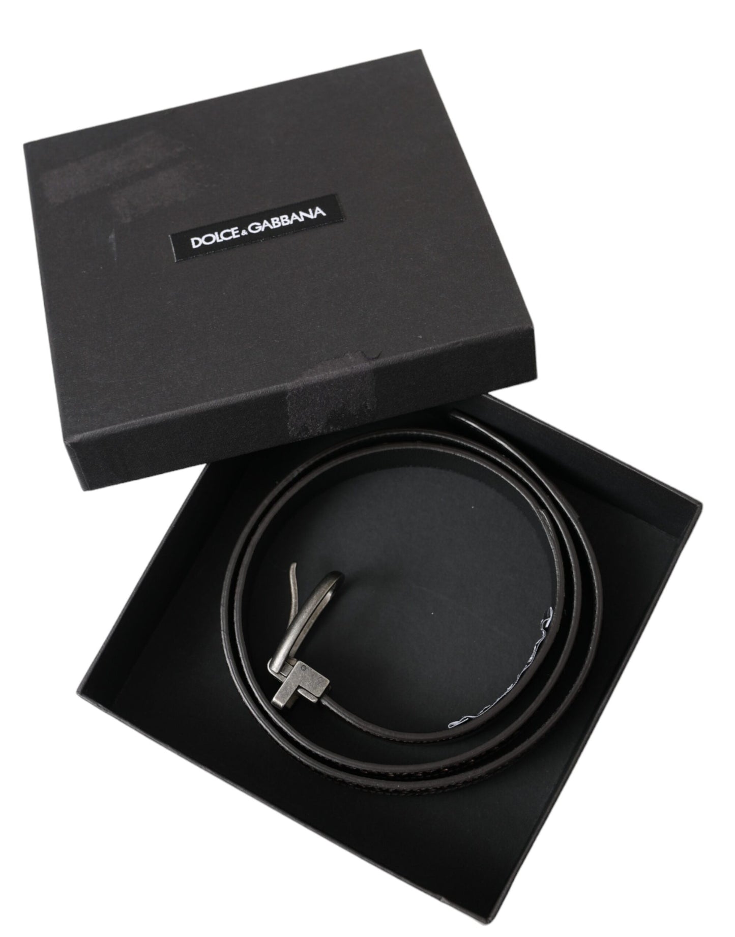 Dark Brown Perforated Leather Metal Buckle Belt Men-Dolce & Gabbana-LabelTerrace.com