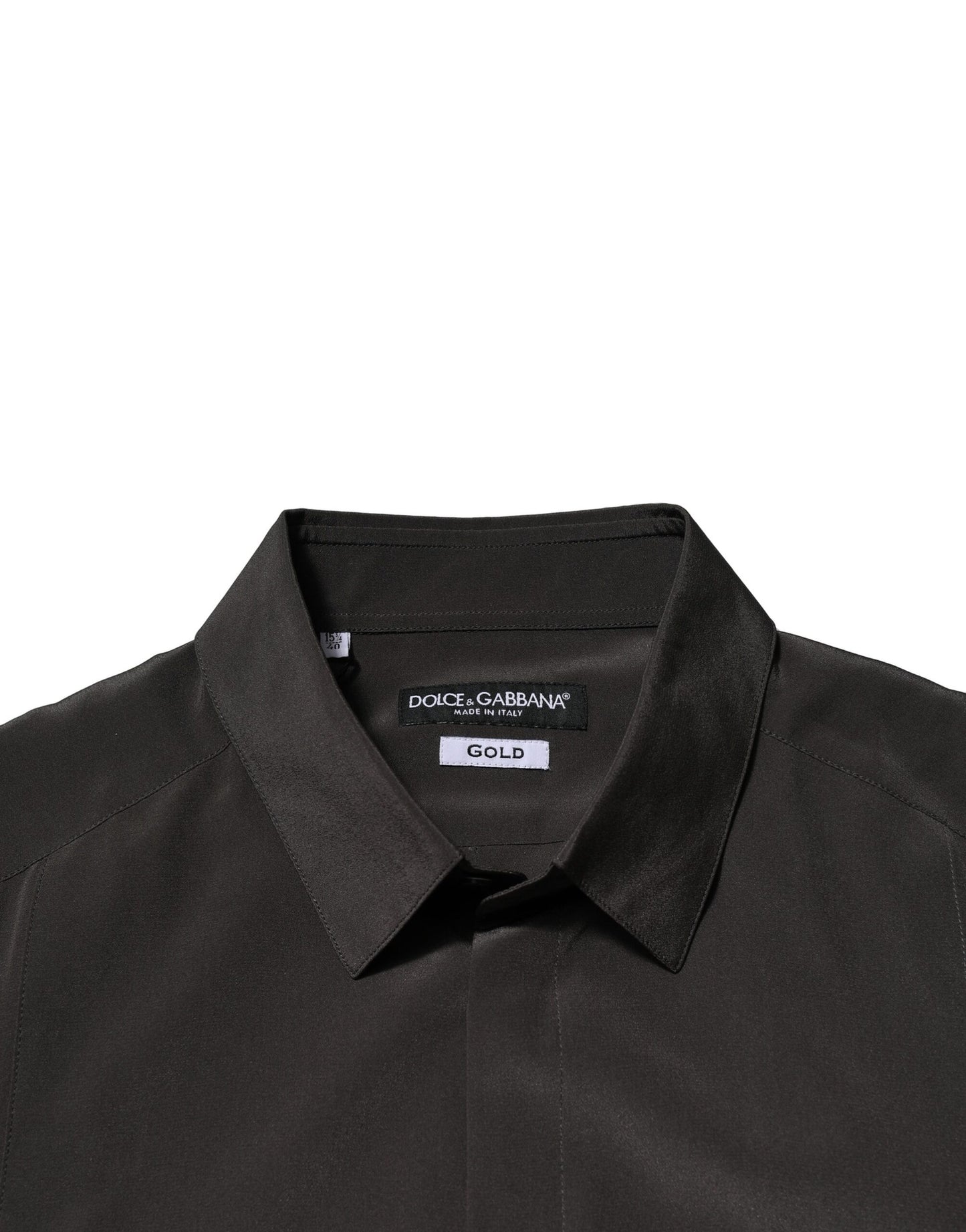 Dark Brown Silk GOLD Men Dress Formal Shirt-Dolce & Gabbana-LabelTerrace.com