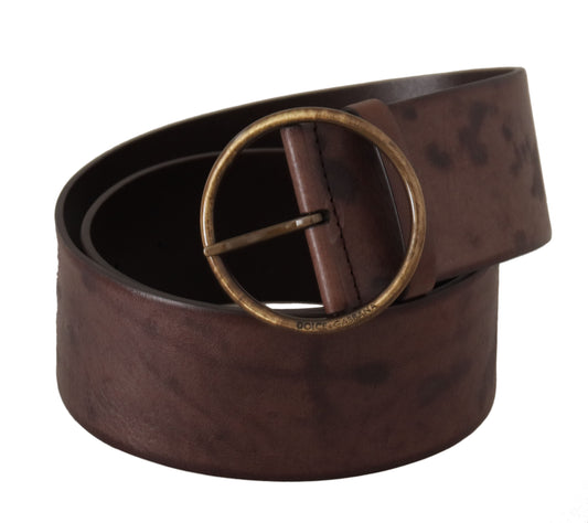 Dark Brown Wide Calf Leather Logo Round Buckle Belt-Dolce & Gabbana-LabelTerrace.com