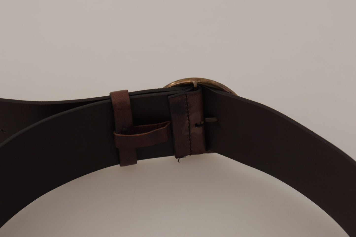 Dark Brown Wide Calf Leather Logo Round Buckle Belt-Dolce & Gabbana-LabelTerrace.com