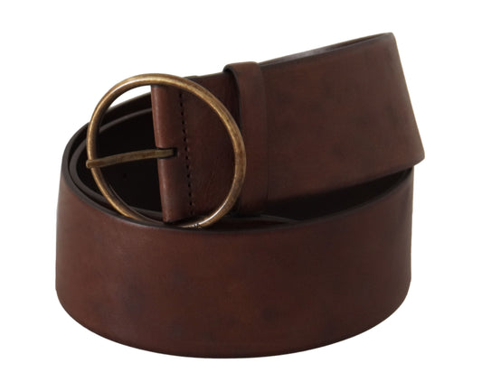 Dark Brown Wide Waist Leather Metal Round Buckle Belt-Dolce & Gabbana-LabelTerrace.com