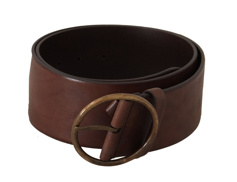 Dark Brown Wide Waist Leather Metal Round Buckle Belt-Dolce & Gabbana-LabelTerrace.com