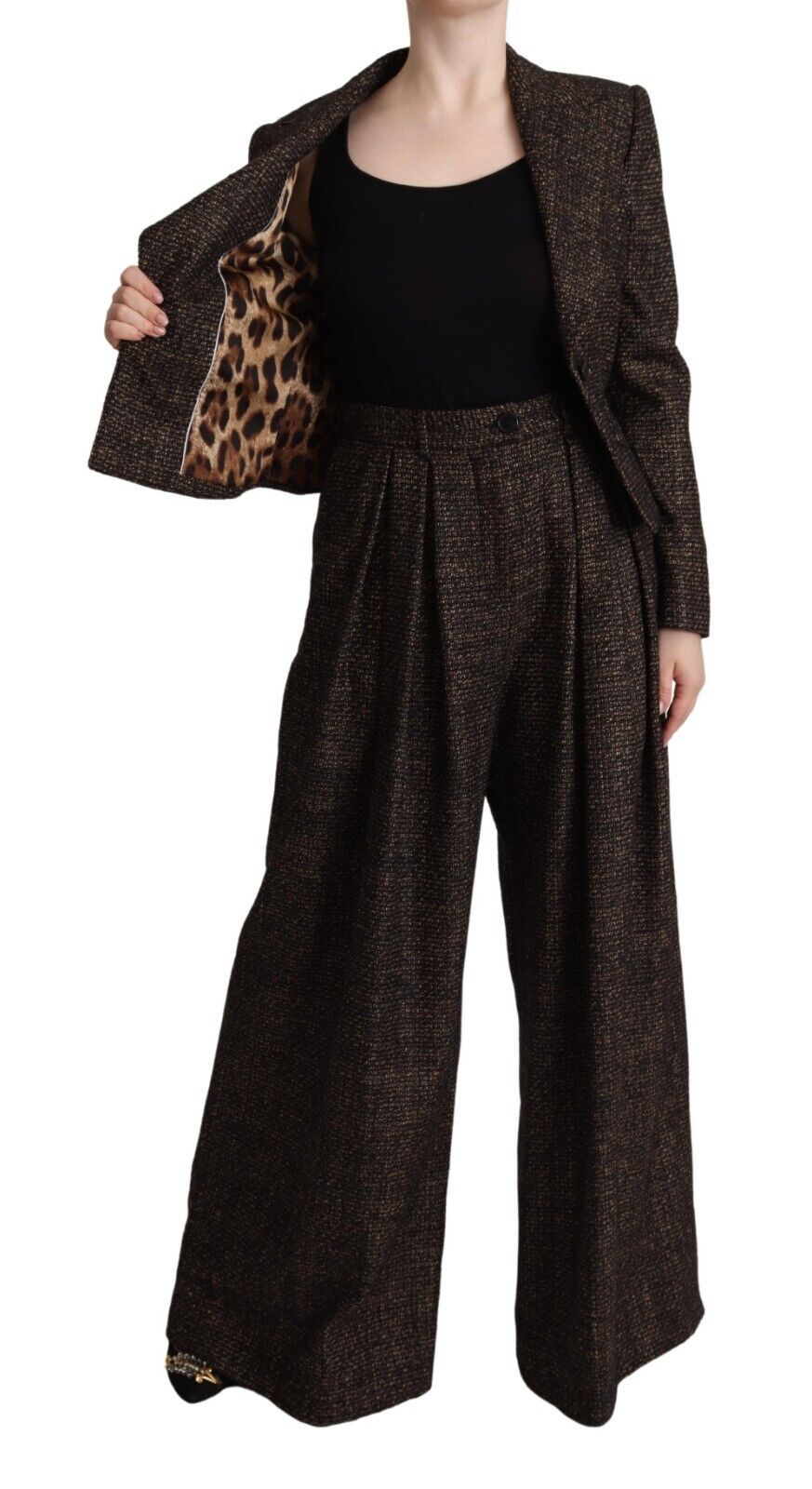 Dark Brown Wool Single Breasted 2 Pc Jacket Pants-Dolce & Gabbana-LabelTerrace.com