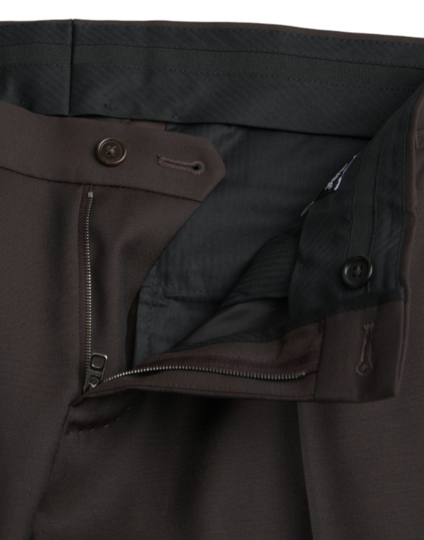 Dark Brown Wool Slim Fit Formal Pants-Dolce & Gabbana-LabelTerrace.com