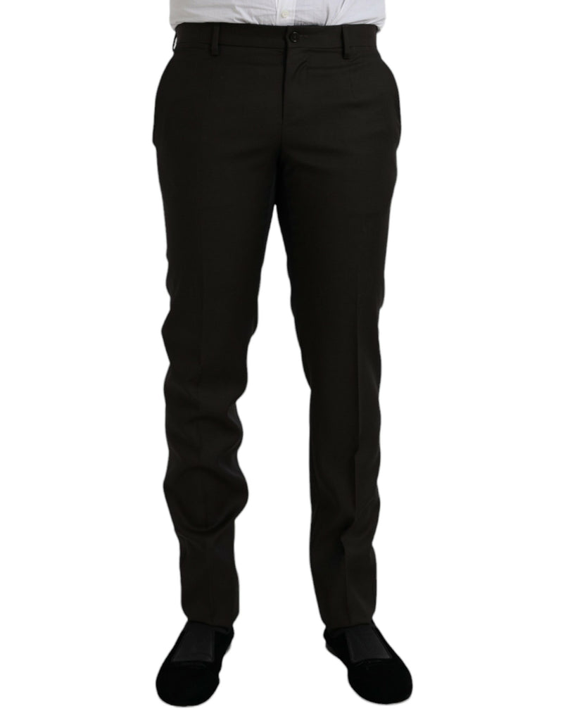 Dark Brown Wool Slim Fit Formal Pants-Dolce & Gabbana-LabelTerrace.com