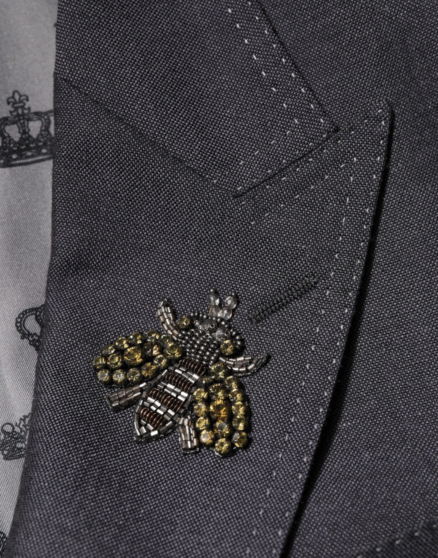Dark Gray Bee Embroidery SICILIA Coat Blazer-Dolce & Gabbana-LabelTerrace.com