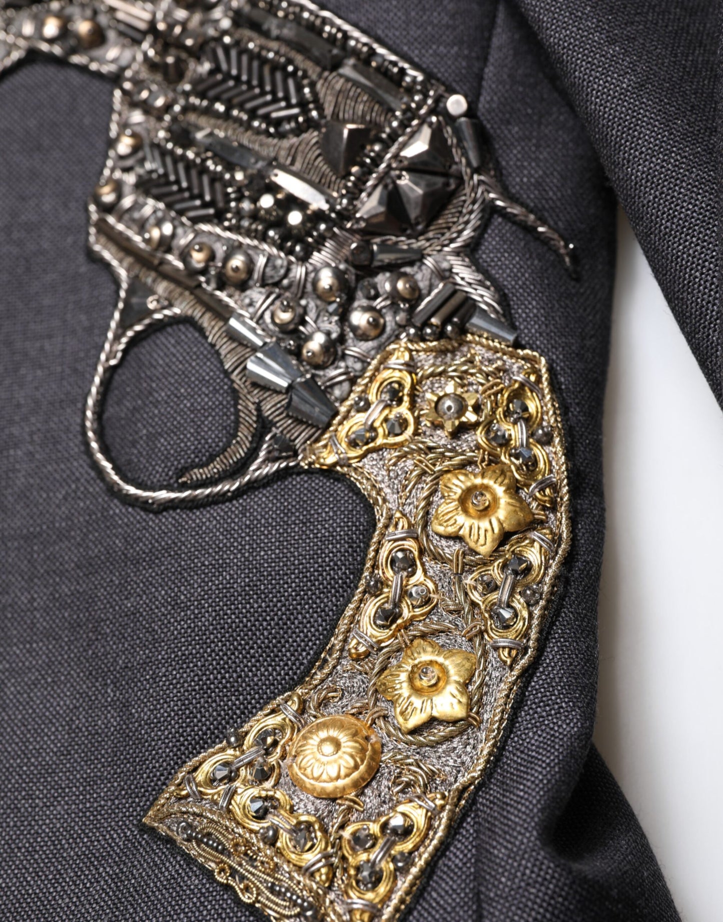 Dark Gray Bee Embroidery Wool Coat Blazer-Dolce & Gabbana-LabelTerrace.com