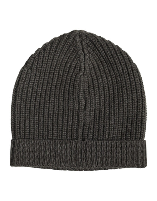 Dark Gray Cashmere Knit Winter Beanie Hat-Dolce & Gabbana-LabelTerrace.com