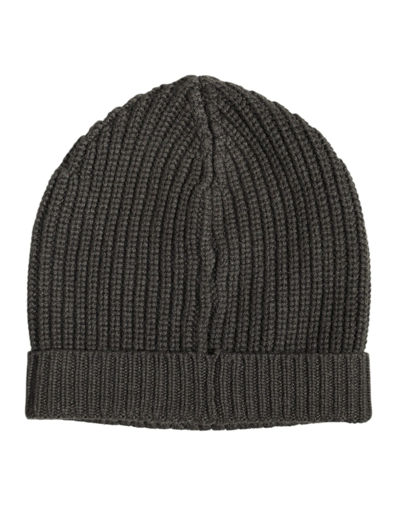Dark Gray Cashmere Knit Winter Beanie Hat-Dolce & Gabbana-LabelTerrace.com
