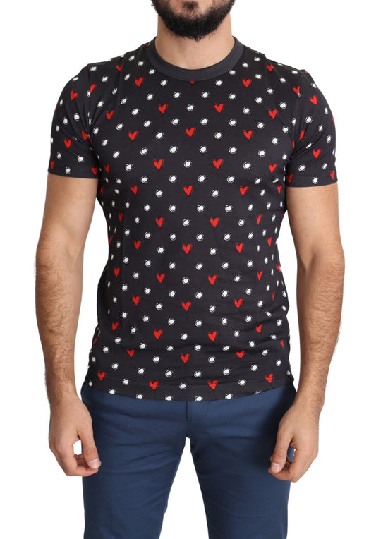 Dark Gray Hearts Print Cotton Men T-shirt-Dolce & Gabbana-LabelTerrace.com
