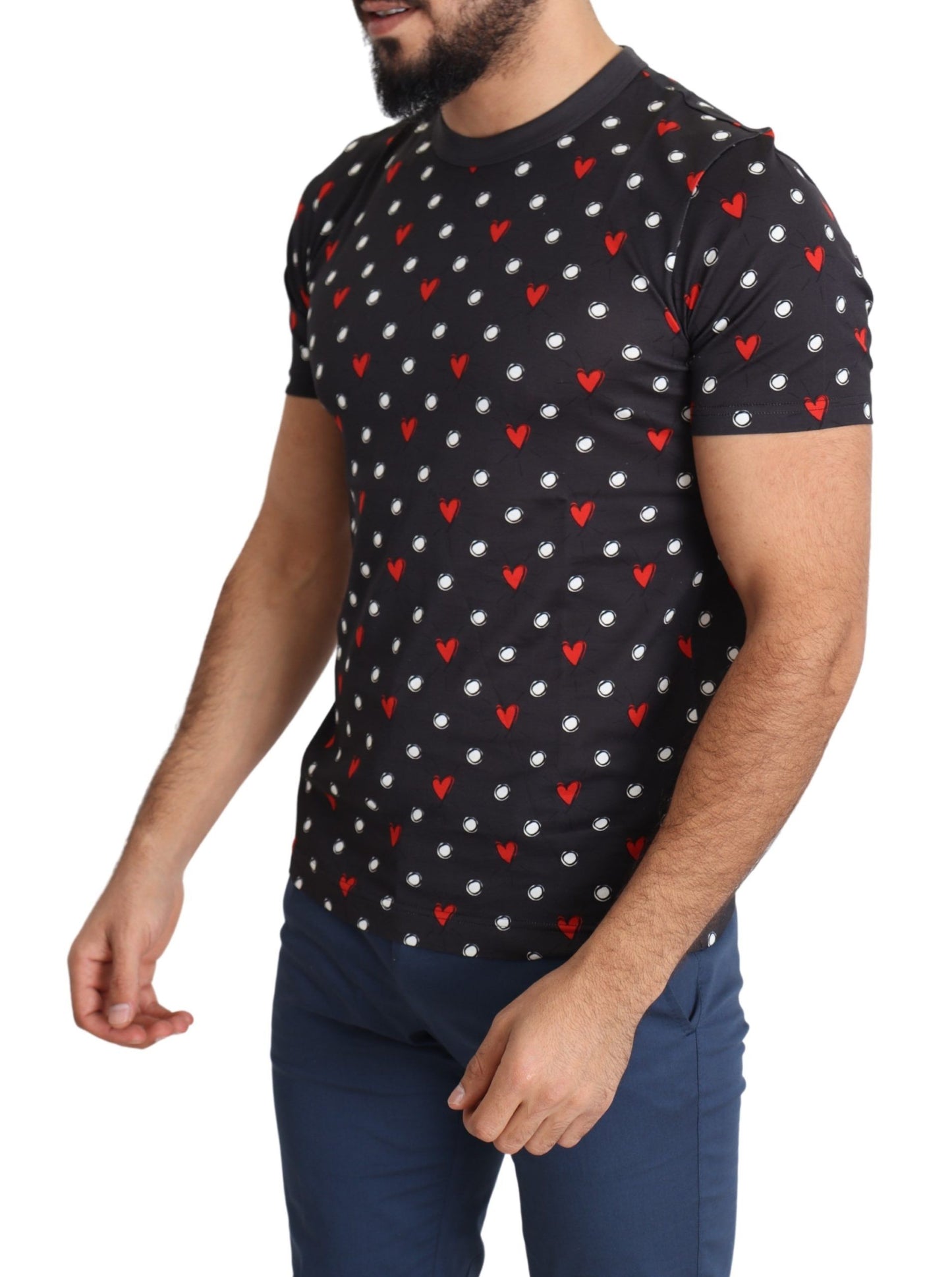 Dark Gray Hearts Print Cotton Men T-shirt-Dolce & Gabbana-LabelTerrace.com