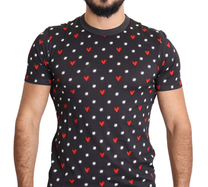 Dark Gray Hearts Print Cotton Men T-shirt-Dolce & Gabbana-LabelTerrace.com