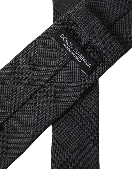 Dark Gray Plaid Patterned Silk Adjustable Men Tie-Dolce & Gabbana-LabelTerrace.com