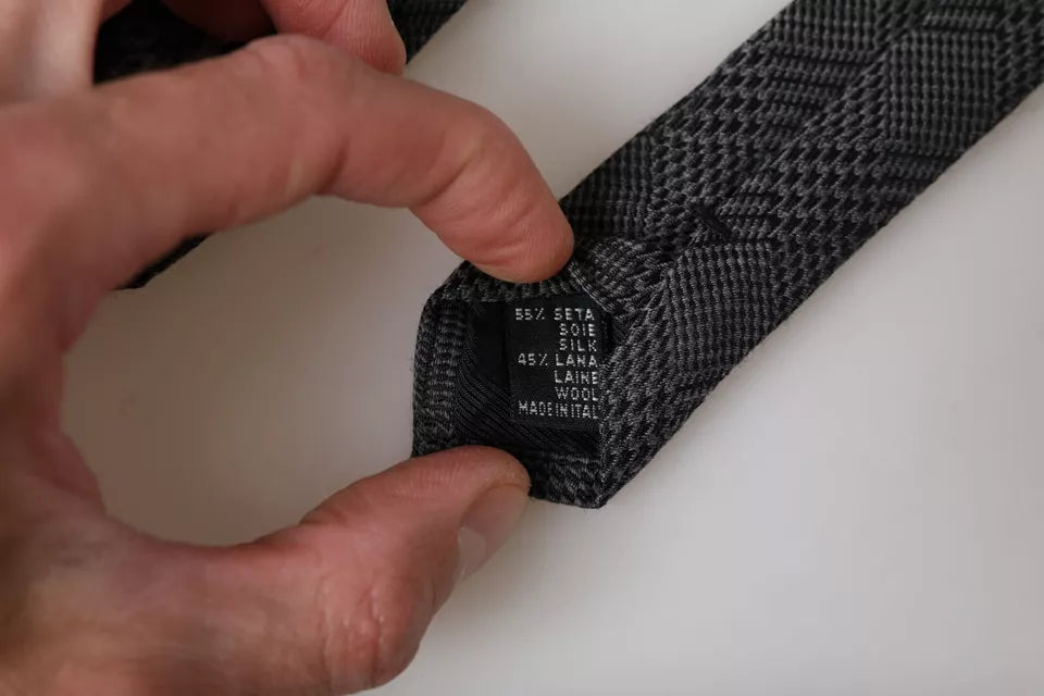 Dark Gray Plaid Patterned Silk Adjustable Men Tie-Dolce & Gabbana-LabelTerrace.com
