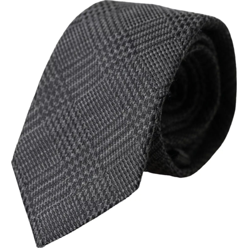 Dark Gray Plaid Patterned Silk Adjustable Men Tie-Dolce & Gabbana-LabelTerrace.com