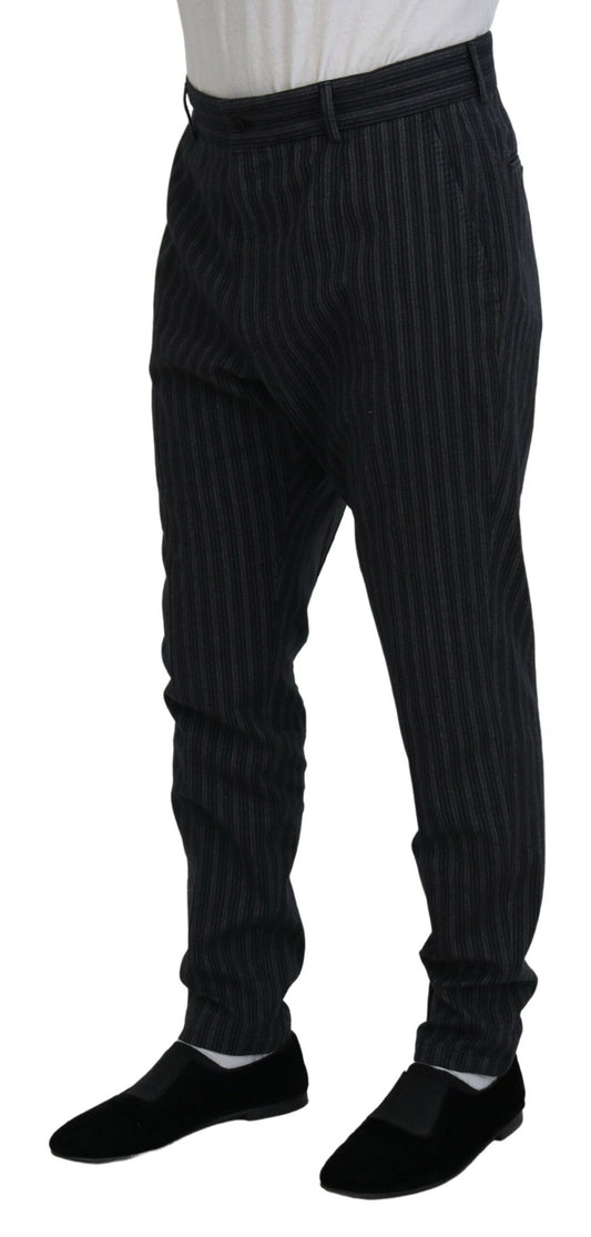 Dark Gray Stripes Chino Dress Pants-Dolce & Gabbana-LabelTerrace.com