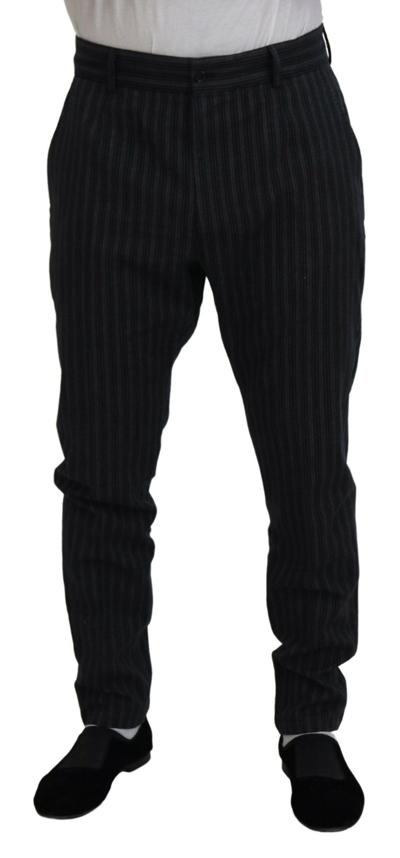Dark Gray Stripes Chino Dress Pants-Dolce & Gabbana-LabelTerrace.com