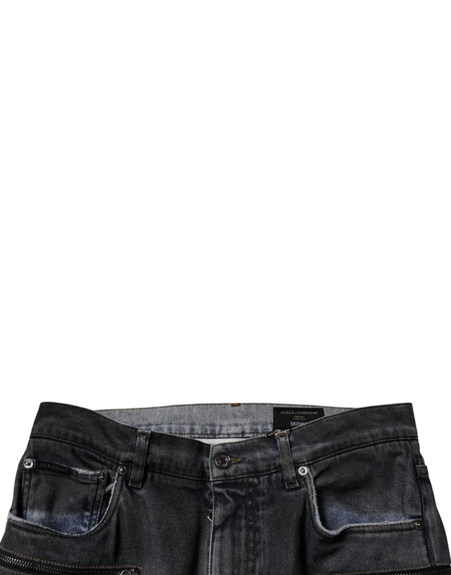 Dark Gray Tattered Cotton Skinny Denim Jeans-Dolce & Gabbana-LabelTerrace.com
