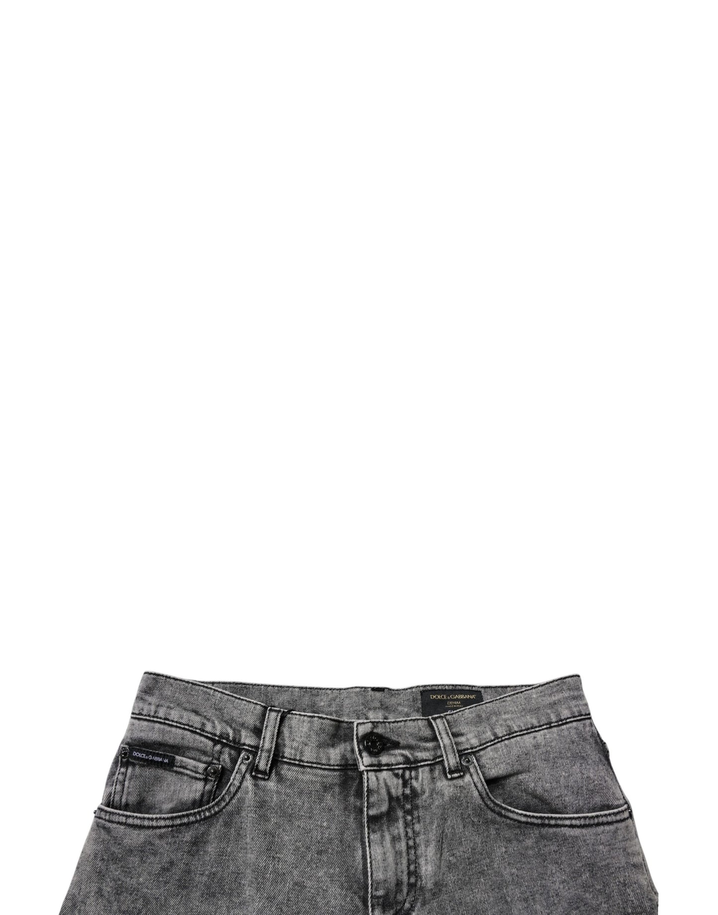Dark Gray Washed Cotton Slim Fit Denim Jeans-Dolce & Gabbana-LabelTerrace.com