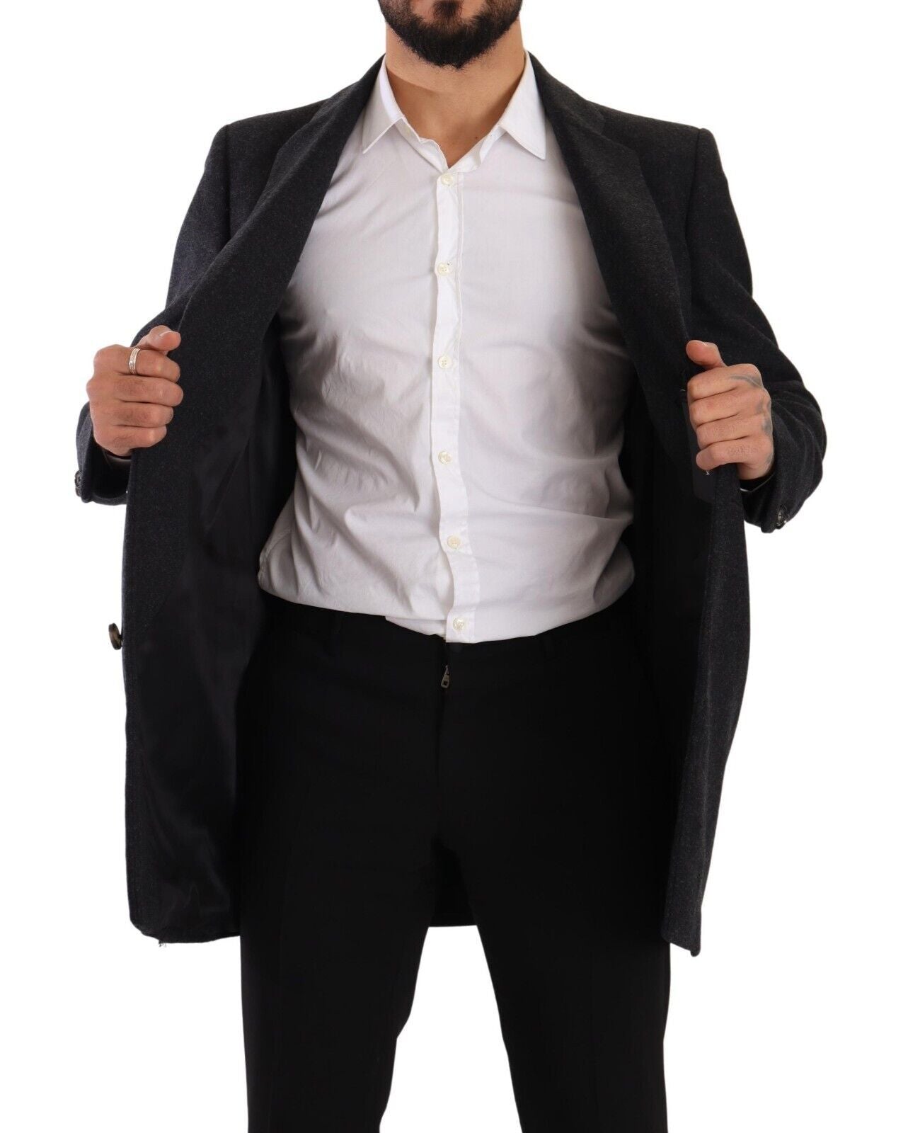 Dark Gray Wool Over Trench Coat Men Jacket-Dolce & Gabbana-LabelTerrace.com