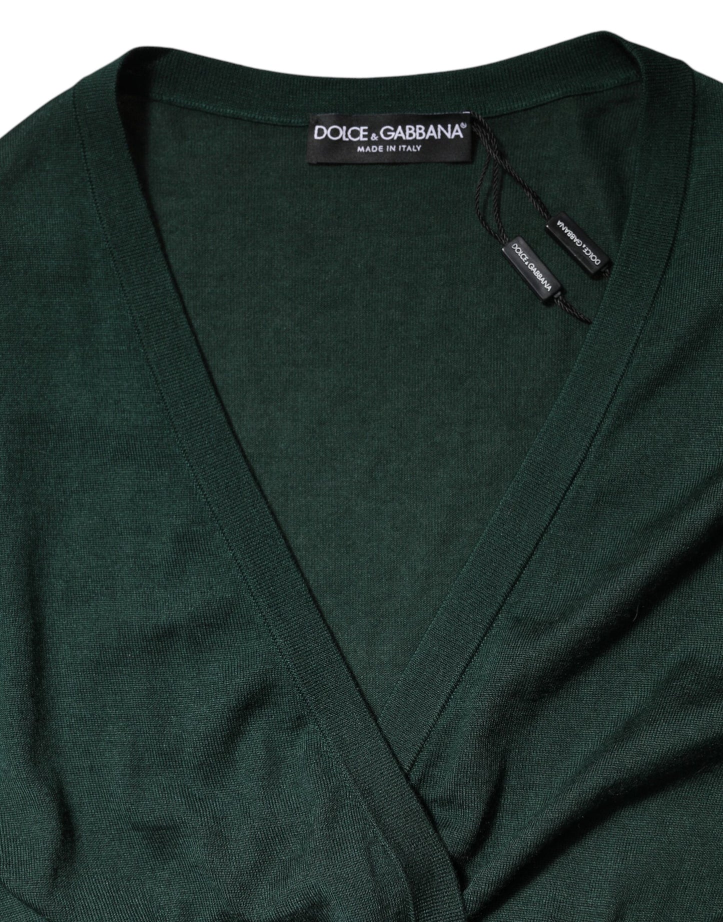 Dark Green Cashmere Silk Cardigan Sweater-Dolce & Gabbana-LabelTerrace.com