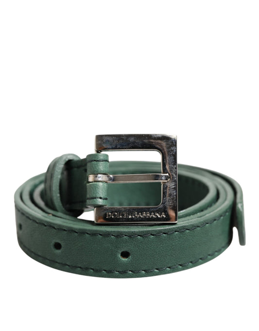 Dark Green Leather Silver Metal Buckle Belt-Dolce & Gabbana-LabelTerrace.com