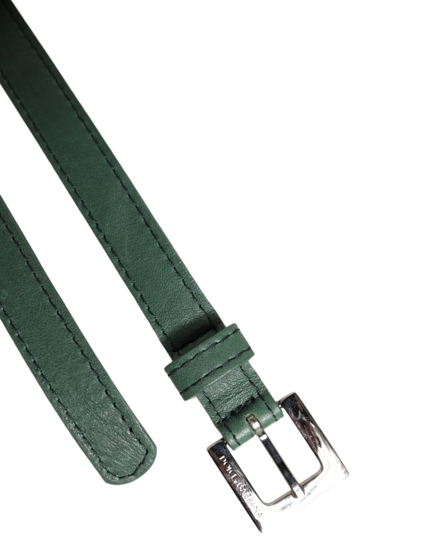 Dark Green Leather Silver Metal Buckle Belt-Dolce & Gabbana-LabelTerrace.com