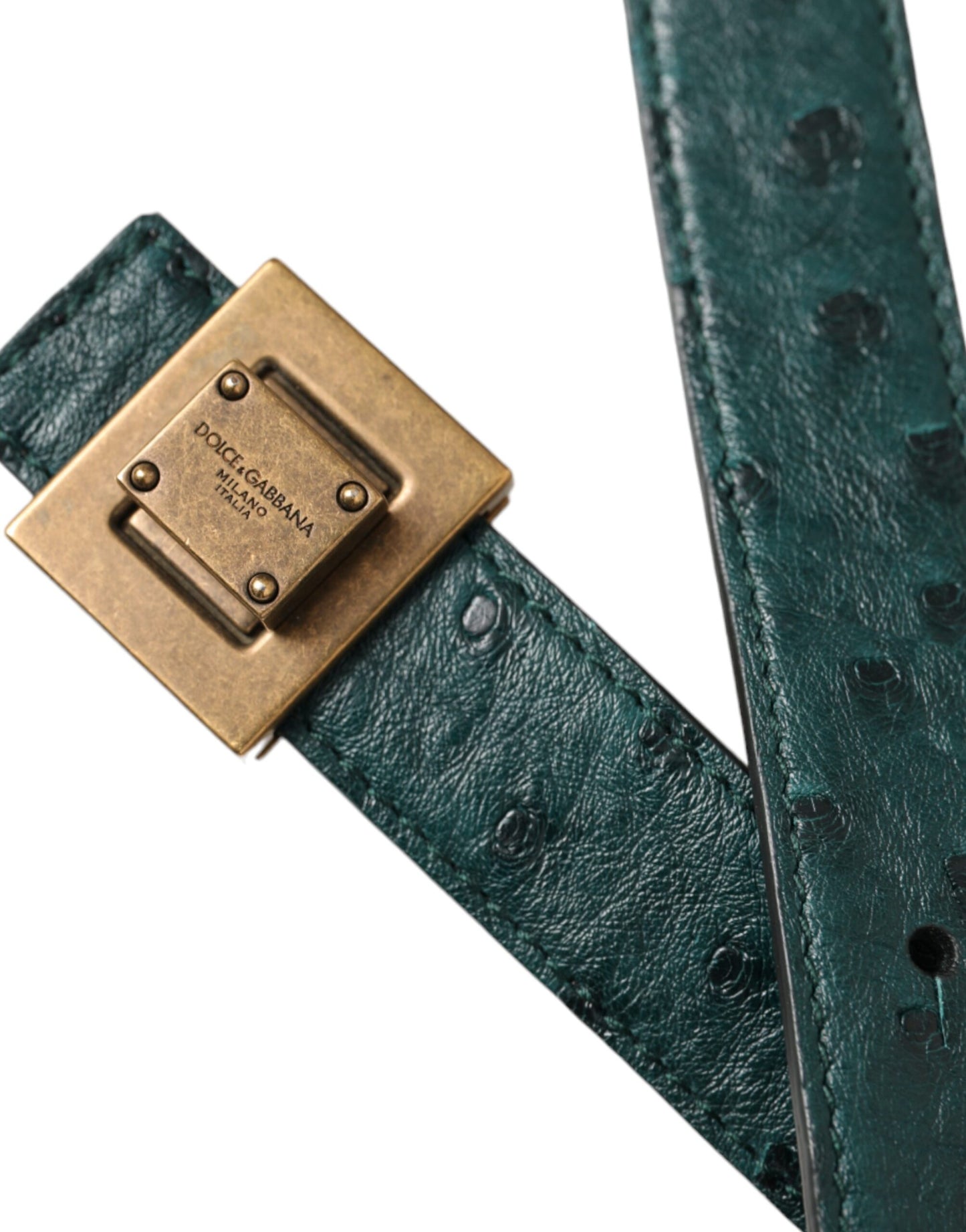 Dark Green Leather Square Metal Buckle Belt-Dolce & Gabbana-LabelTerrace.com