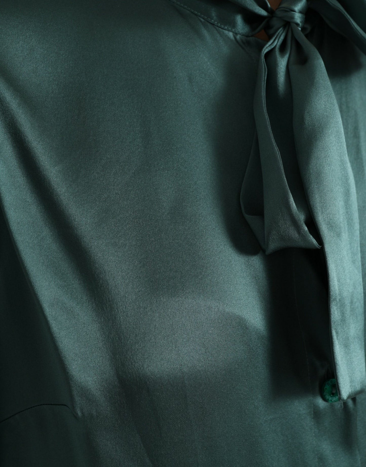 Dark Green Silk Ascot Collar Blouse Top-Dolce & Gabbana-LabelTerrace.com