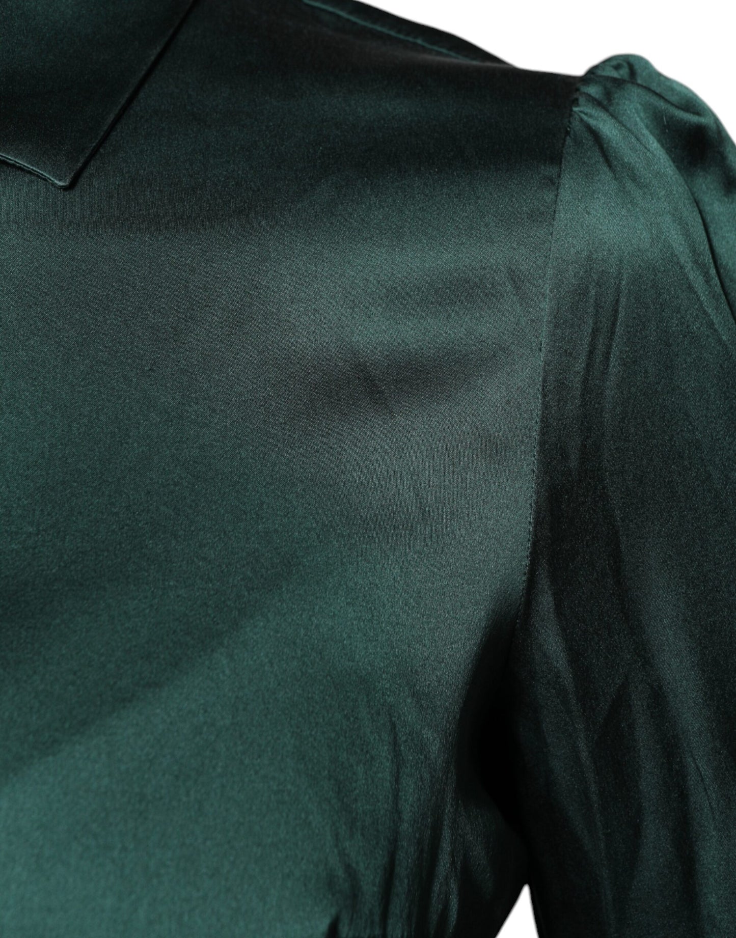 Dark Green Silk Button Down Long Sleeves Blouse Top-Dolce & Gabbana-LabelTerrace.com
