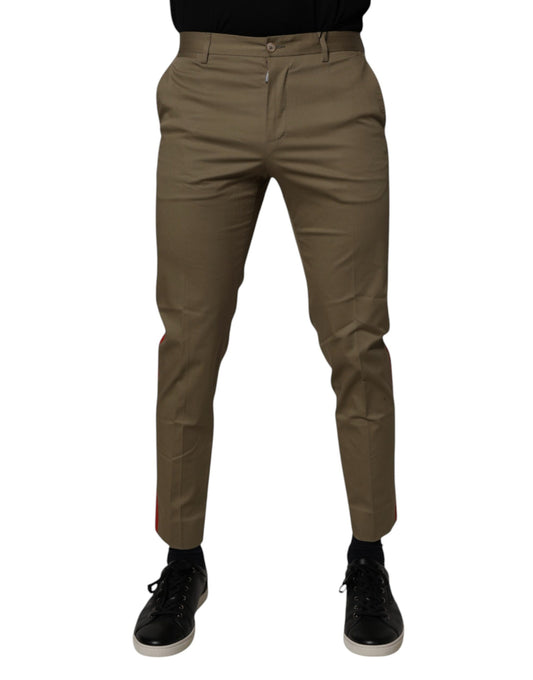 Dark Khaki Cotton Tapered Pants-Dolce & Gabbana-LabelTerrace.com