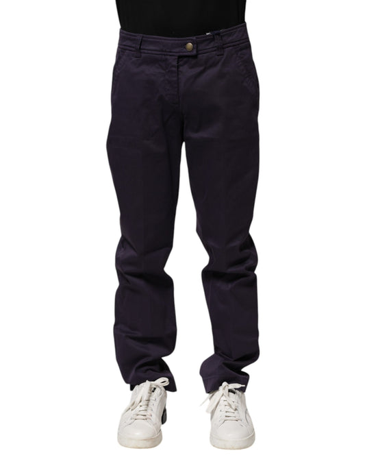 Dark Purple Mid Waist Casual Straight Pants-Incotex-LabelTerrace.com