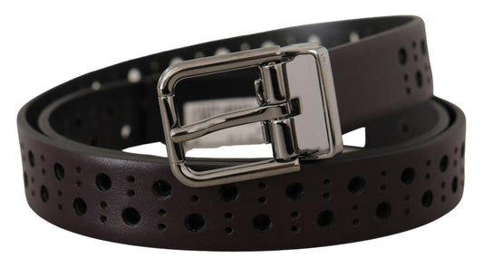 Dark Purple Perforated Leather Metal Buckle Belt-Dolce & Gabbana-LabelTerrace.com